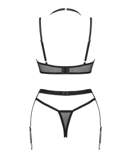 (SALE) Комплект білизни Obsessive Selinne 3-pcs set XS/S Black, бюстгальтер, стрінги пояс для панчіх - - фото №4