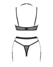 Комплект білизни Obsessive Selinne 3-pcs set M/L Black, бюстгальтер, стрінги пояс для панчіх - фото №4