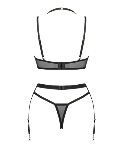 Комплект білизни Obsessive Selinne 3-pcs set XL/2XL Black, бюстгальтер, стрінги пояс для панчіх - фото №4