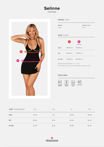 Сорочка Obsessive Selinne chemise & thong M/L Black, стрінги, подвійні бретелі - фото №5