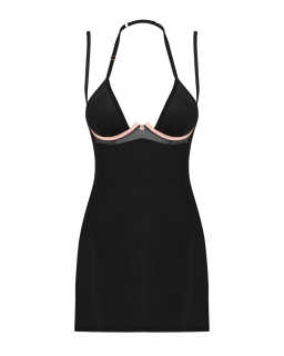 Сорочка Obsessive Selinne chemise & thong XL/2XL Black, стрінги, подвійні бретелі - - фото №3