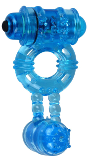 Ерекційне віброкільце Alive: Double Ding Ring Blue, два мотори - фото