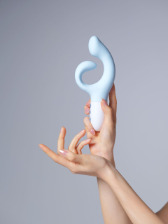 Вібратор-кролик для точки G KISTOY Big G Blue, вигнутий відросток, автоматичний підігрів - - фото №7