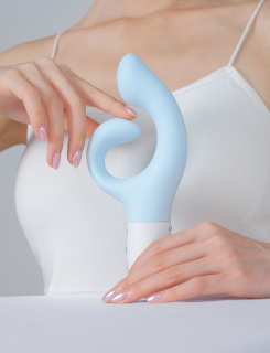 Вібратор-кролик для точки G KISTOY Big G Blue, вигнутий відросток, автоматичний підігрів - - фото №9