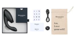 Подвійний вакуумний кліторальний стимулятор з вібрацією Womanizer Duo 2 - Black, незалежні мотори - - фото №7