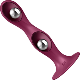 Дилдо Satisfyer Double Ball-R Red, унісекс, рухомі кульки всередині, на присосці - - фото №3