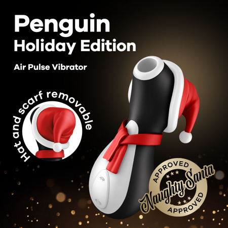 Вакуумний кліторальний стимулятор Satisfyer Penguin Holiday Edition, у шапочці та шарфі - фото №7