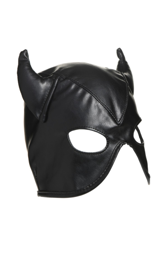 Маска з рогами Master Series: Dungeon Demon Bondage Mask with Horns, чорна - фото №3