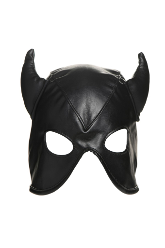 Маска з рогами Master Series: Dungeon Demon Bondage Mask with Horns, чорна - фото №2