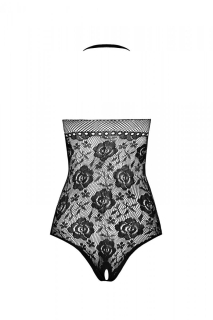 Бодістокінг з імітацією корсетної шнурівки Passion BS094 One Size, black, квітковий візерунок, з дос - - фото №4