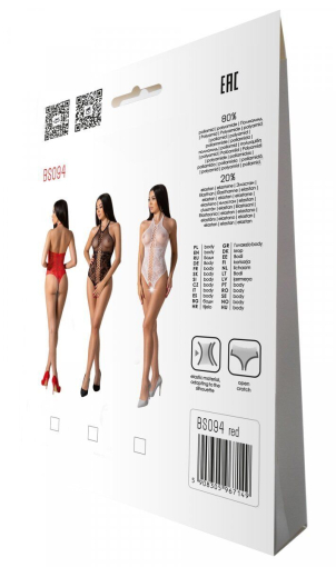 Бодістокінг з імітацією корсетної шнурівки Passion BS094 One Size, red, квітковий візерунок, з досту - фото №7