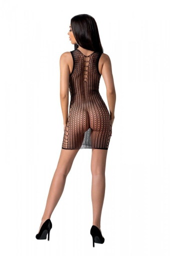 Мінісукня з вертикальним візерунком Passion BS097 One Size, black, плетіння з боків - фото №2