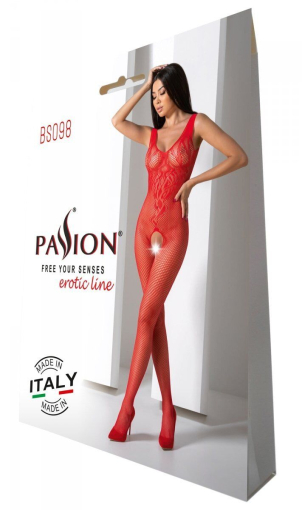 Бодістокінг з крилами Passion BS098 One Size, red, середня сітка, відкритий доступ - фото №6