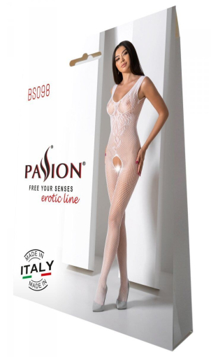 Бодістокінг з крилами Passion BS098 One Size, white, середня сітка, відкритий доступ - фото №6