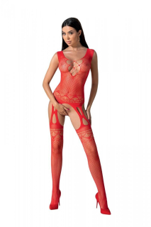 Бодістокінг з плетінням на грудях Passion BS099 One Size, red, відкритий доступ, імітація підв’язок - фото