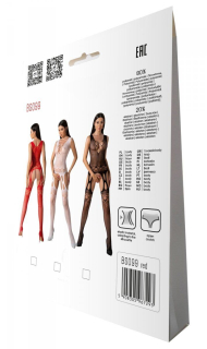 Бодістокінг з плетінням на грудях Passion BS099 One Size, red, відкритий доступ, імітація підв’язок - - фото №7