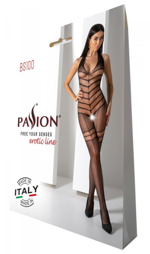 Бодістокінг з плетінням на животику Passion BS100 One Size, black, декоративний шов, з доступом - фото №6