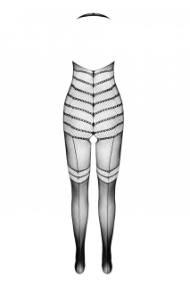 Бодістокінг з плетінням на животику Passion BS100 One Size, black, декоративний шов, з доступом - - фото №4