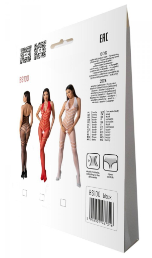 Бодістокінг з плетінням на животику Passion BS100 One Size, black, декоративний шов, з доступом - фото №7