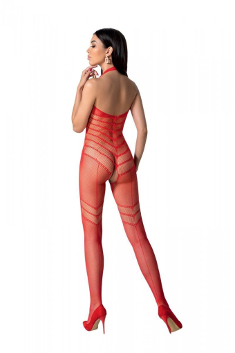 Бодістокінг з плетінням на животику Passion BS100 One Size, red, декоративний шов, з доступом - фото №2