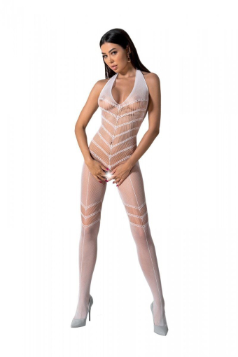 Бодістокінг з плетінням на животику Passion BS100 One Size, white, декоративний шов, з доступом - фото