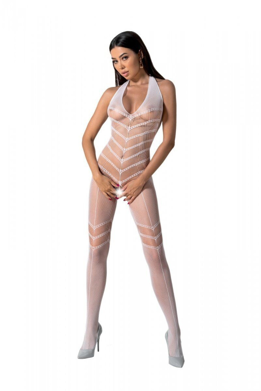 Бодістокінг з плетінням на животику Passion BS100 One Size, white, декоративний шов, з доступом - фото