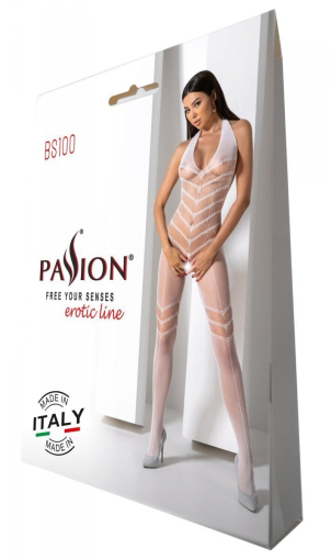 Бодістокінг з плетінням на животику Passion BS100 One Size, white, декоративний шов, з доступом - фото №6