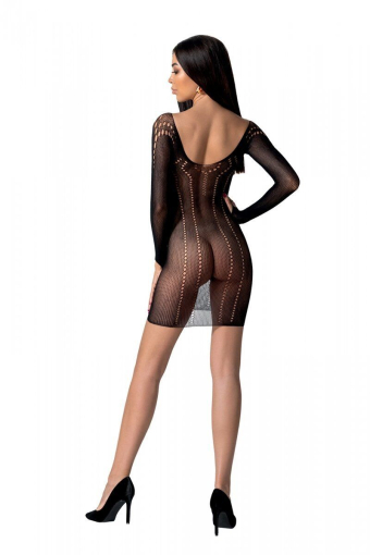 Напівпрозора мінісукня Passion BS101 One Size, black, рукави-мітенки - фото №2