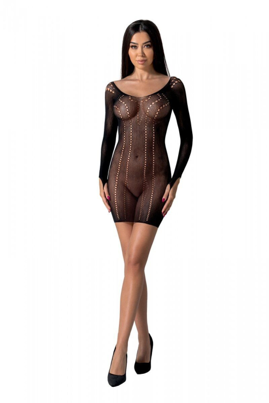 Напівпрозора мінісукня Passion BS101 One Size, black, рукави-мітенки - фото