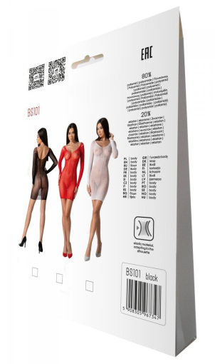 Напівпрозора мінісукня Passion BS101 One Size, black, рукави-мітенки - фото №7