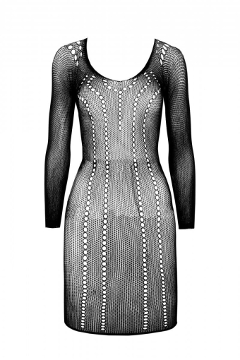 Напівпрозора мінісукня Passion BS101 One Size, black, рукави-мітенки - фото №3