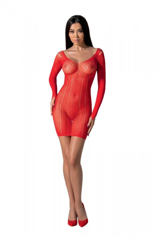 Напівпрозора мінісукня Passion BS101 One Size, red, рукави-мітенки 