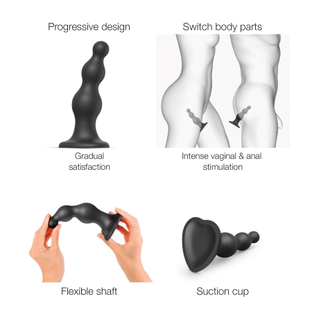 Насадка для страпона Strap-On-Me Dildo Plug Beads Black L - фото №3