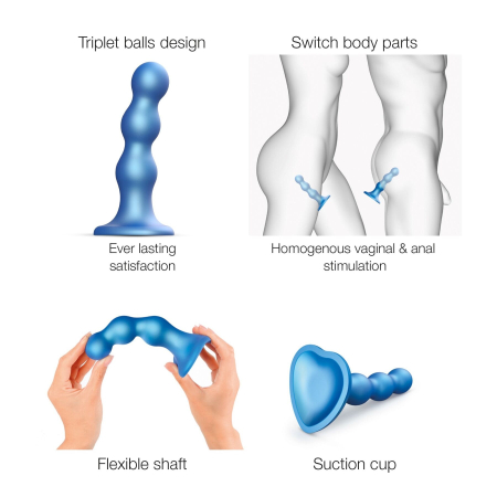 Насадка для страпона Strap-On-Me Dildo Plug Balls Blue Metallic L - фото №3