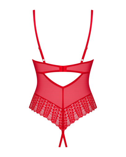 Боді з доступом Obsessive Ingridia crotchless teddy M/L, червоне, відкриті груди - фото №4