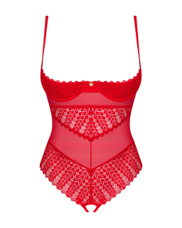 Боді з доступом Obsessive Ingridia crotchless teddy XL/2XL, червоне, відкриті груди - - фото №3