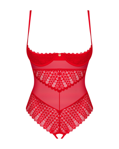 Боді з доступом Obsessive Ingridia crotchless teddy XL/2XL, червоне, відкриті груди - фото №3