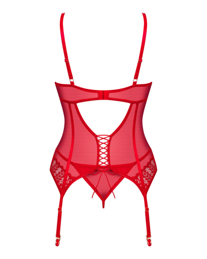 Комплект корсет та стрінги Obsessive Ingridia corset & thong M/L, червоний - фото №4