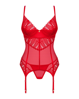 Комплект корсет та стрінги Obsessive Ingridia corset & thong M/L, червоний - - фото №3