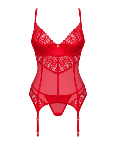 Комплект корсет та стрінги Obsessive Ingridia corset & thong M/L, червоний - фото №3