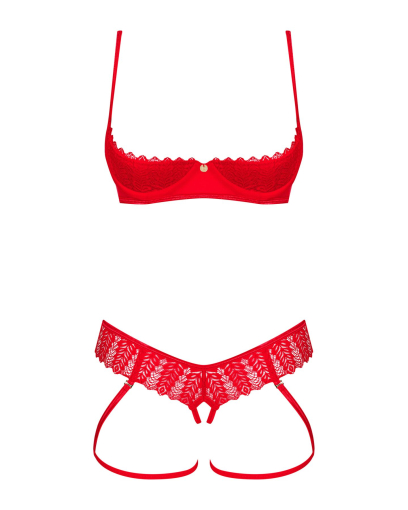 Комплект Obsessive Ingridia 2-pcs crotchless set XL/2XL, червоний, з доступом, відкриті груди - фото №3