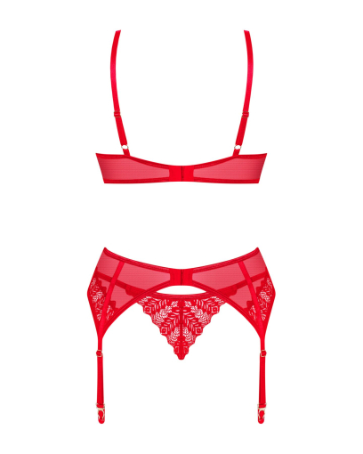 Комплект Obsessive Ingridia 3-pcs set XS/S, червоний, бюстгальтер, стрінги, пояс - фото №4