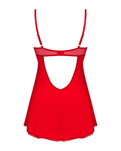 Пеньюар Obsessive Ingridia chemise & thong XS/S, червоний, сорочка, стрінги - фото №4