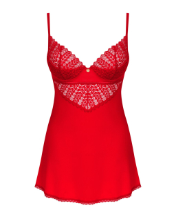 Пеньюар Obsessive Ingridia chemise & thong XL/2XL, червоний, сорочка, стрінги - - фото №3
