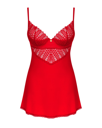 Пеньюар Obsessive Ingridia chemise & thong XL/2XL, червоний, сорочка, стрінги - фото №3