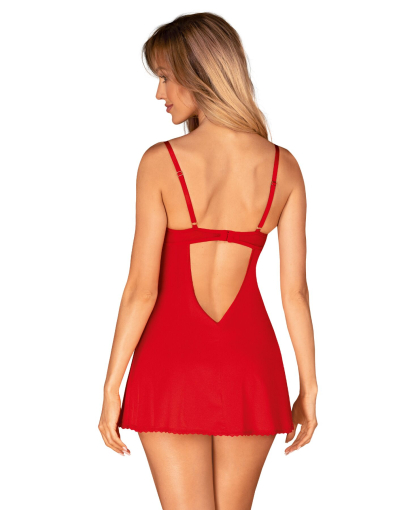 Пеньюар Obsessive Ingridia chemise & thong XL/2XL, червоний, сорочка, стрінги - фото №2
