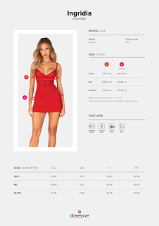 Пеньюар Obsessive Ingridia chemise & thong XL/2XL, червоний, сорочка, стрінги - - фото №5