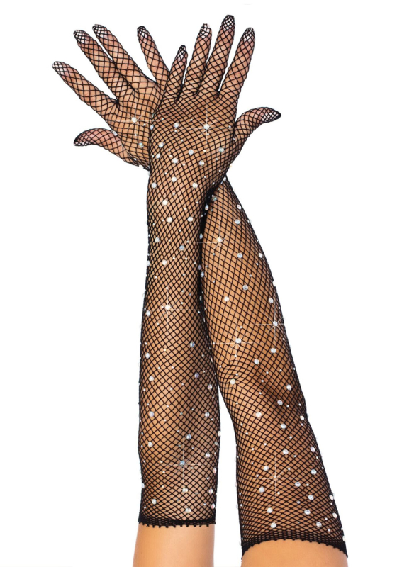Довгі сітчасті рукавички Leg Avenue Rhinestone opera length gloves, з камінням, One Size - фото