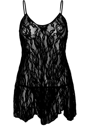 Сорочка бебі-дол Leg Avenue Rose Lace Flair Chemise Black, One Size - фото №3