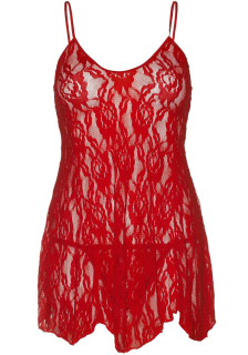 Сорочка бебі-дол Leg Avenue Rose Lace Flair Chemise Red, One Size - - фото №3